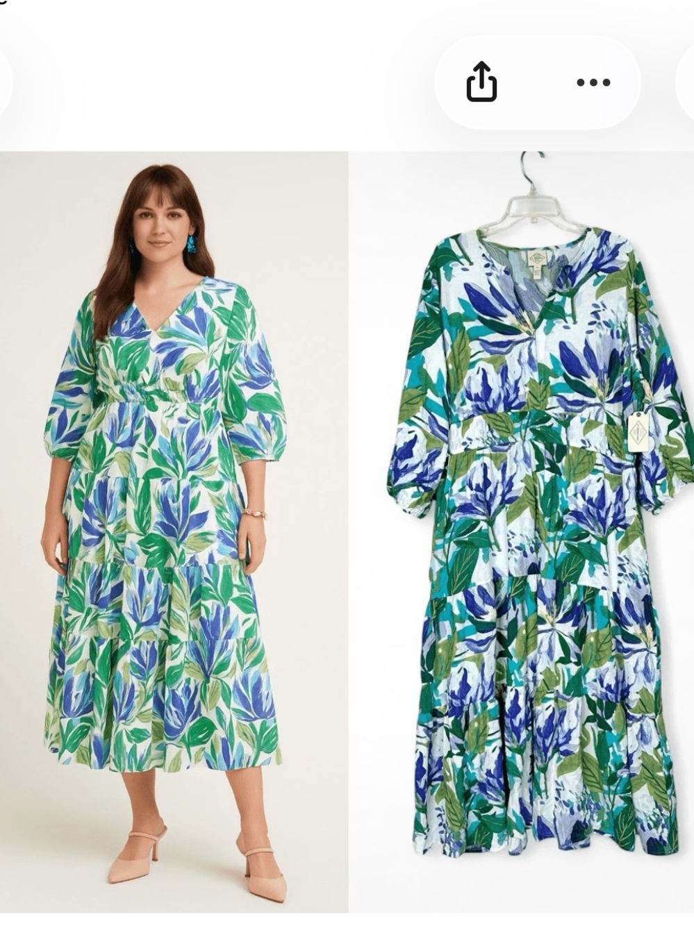 St. John's Bay Tropical Leaf V-Neck Maxi Dress in Teal & Aqua